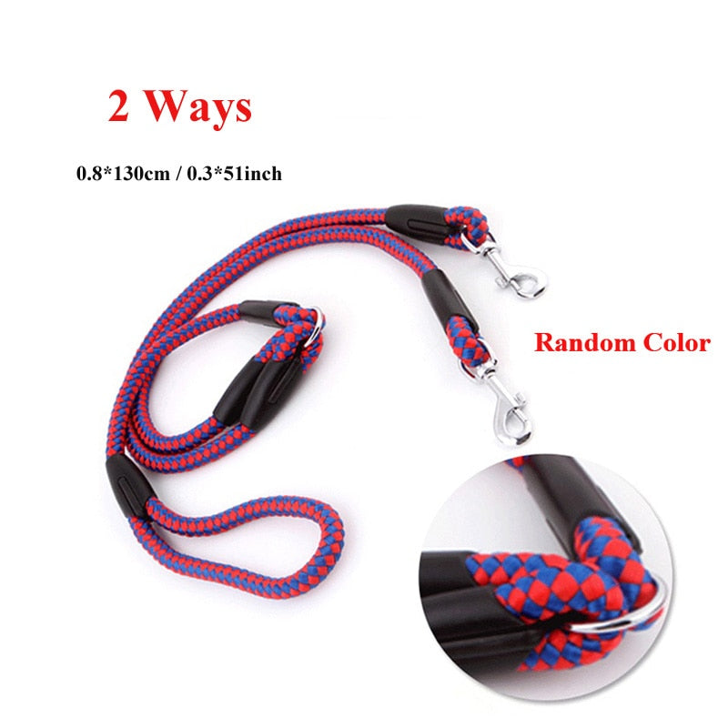 2/3dogs Pet Dog Leash 55 Inch Long Braided Nylon For Double Dog Leash