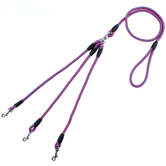 2/3dogs Pet Dog Leash 55 Inch Long Braided Nylon For Double Dog Leash