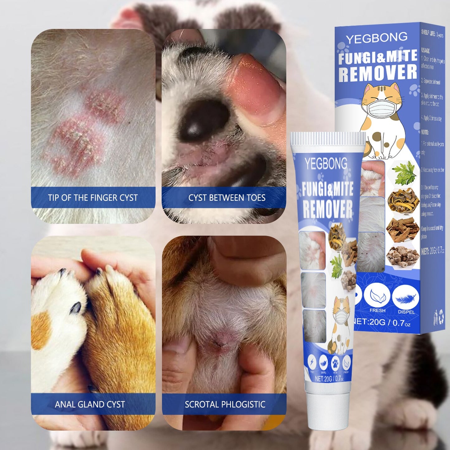 1pcs Pet Mite Cream Dog Cat Skin Disease Treat Cream Pets Anti-flea