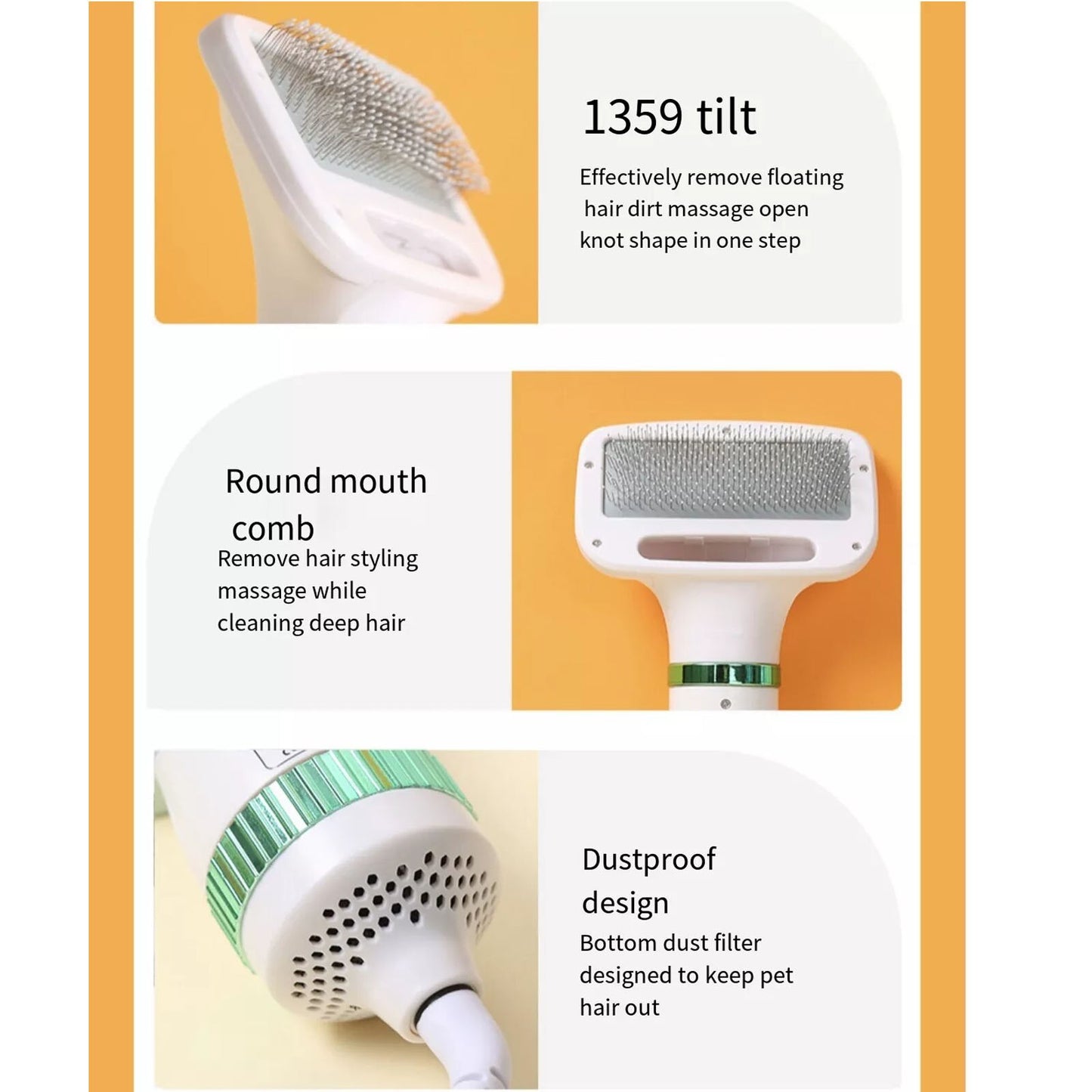 2 in 1 pet hair dryer and cleaning comb，Quickly Dry Rounded Comb Hair