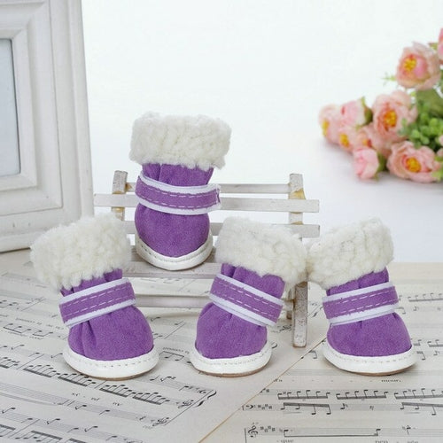 4pcs/set Winter Warm Shoes Cute Dog Boots Snow Walking Puppy Sneakers