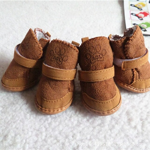 4pcs/set Winter Warm Shoes Cute Dog Boots Snow Walking Puppy Sneakers