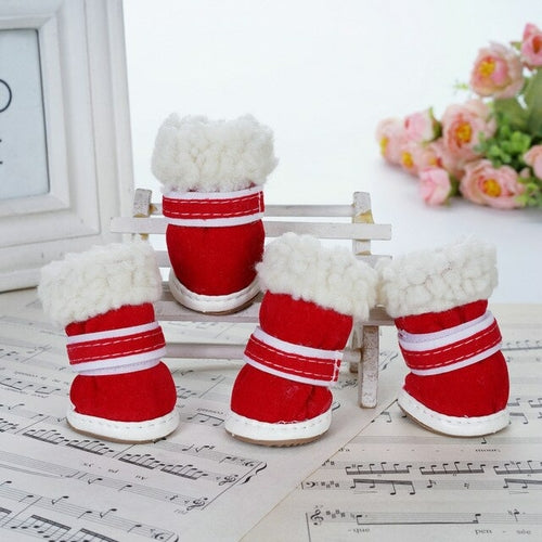 4pcs/set Winter Warm Shoes Cute Dog Boots Snow Walking Puppy Sneakers