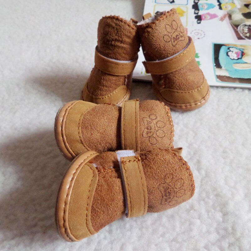 4pcs/set Winter Warm Shoes Cute Dog Boots Snow Walking Puppy Sneakers