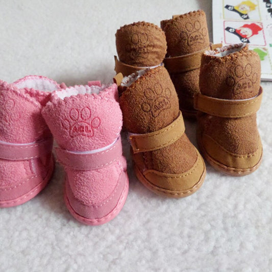 4pcs/set Winter Warm Shoes Cute Dog Boots Snow Walking Puppy Sneakers