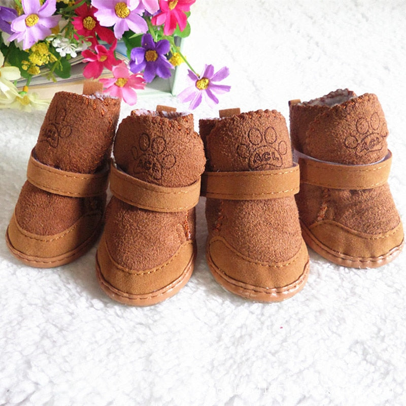 4pcs/set Winter Warm Shoes Cute Dog Boots Snow Walking Puppy Sneakers