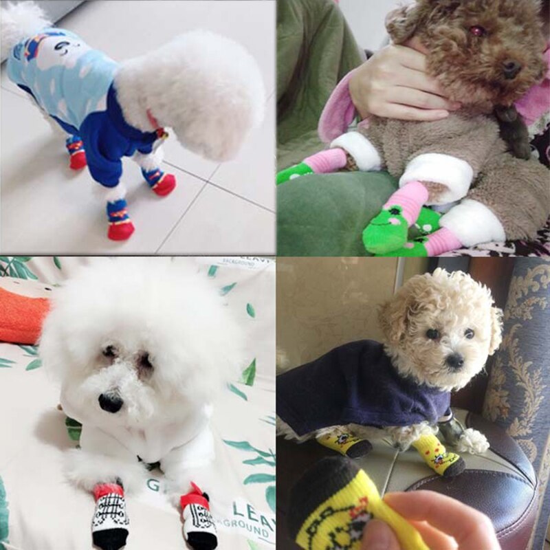 4Pcs/set Autumn Winter Pet Dog Socks Anti Slip Knitted Small Dogs