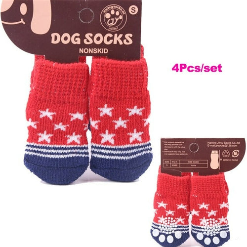 4Pcs/set Autumn Winter Pet Dog Socks Anti Slip Knitted Small Dogs