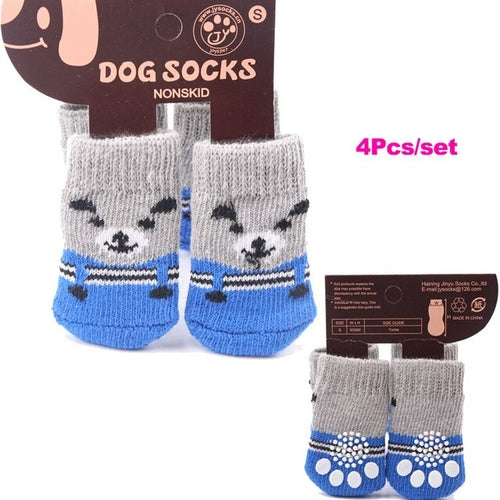 4Pcs/set Autumn Winter Pet Dog Socks Anti Slip Knitted Small Dogs