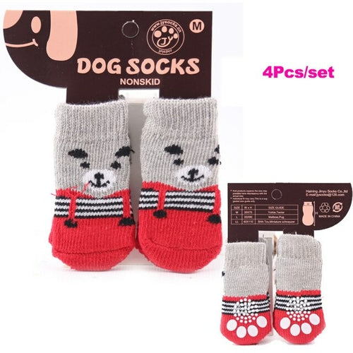 4Pcs/set Autumn Winter Pet Dog Socks Anti Slip Knitted Small Dogs