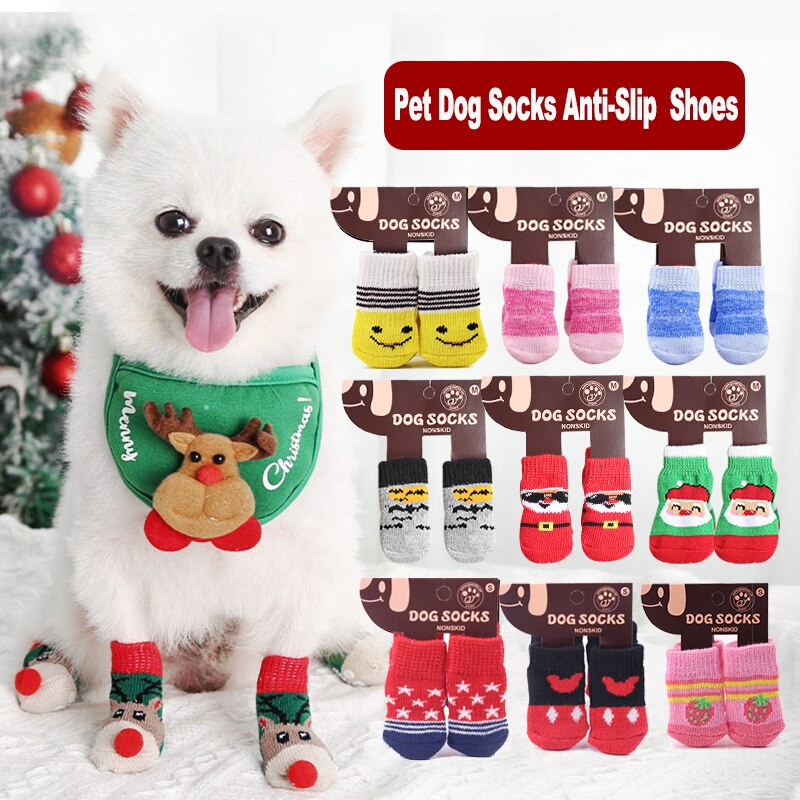 4Pcs/set Autumn Winter Pet Dog Socks Anti Slip Knitted Small Dogs