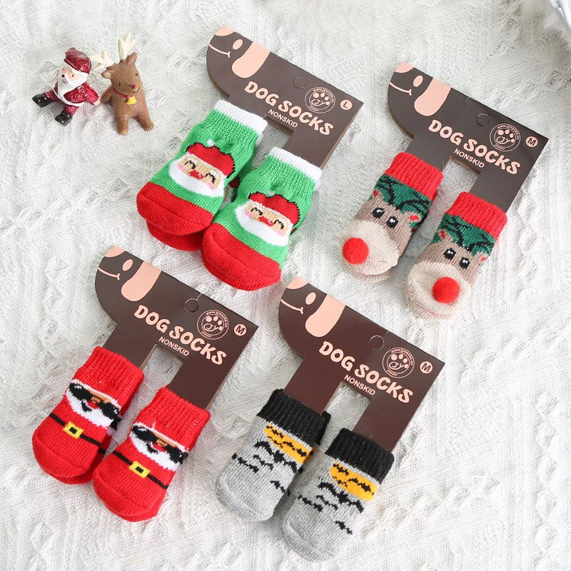 4Pcs/set Autumn Winter Pet Dog Socks Anti Slip Knitted Small Dogs