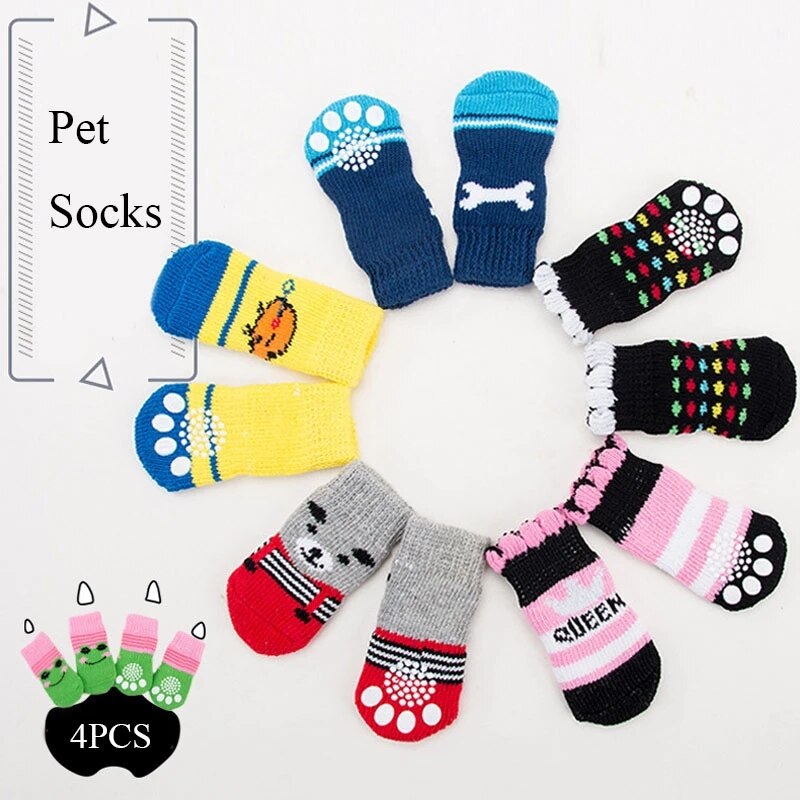 4Pcs/set Autumn Winter Pet Dog Socks Anti Slip Knitted Small Dogs