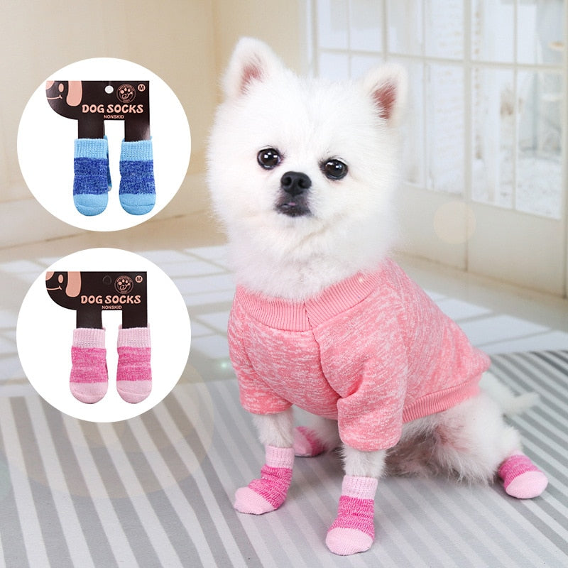 4Pcs/set Autumn Winter Pet Dog Socks Anti Slip Knitted Small Dogs