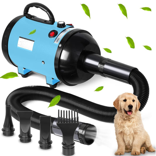 Adjustable Speed Pet Hair Dryer With 4 Nozzles Dog Cat Grooming Blower