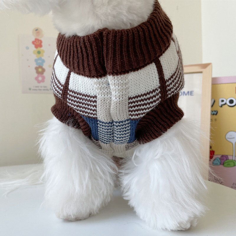 Autumn And Winter Striped Plaid Dog Sweater Pet Cat Puppy Comfortable