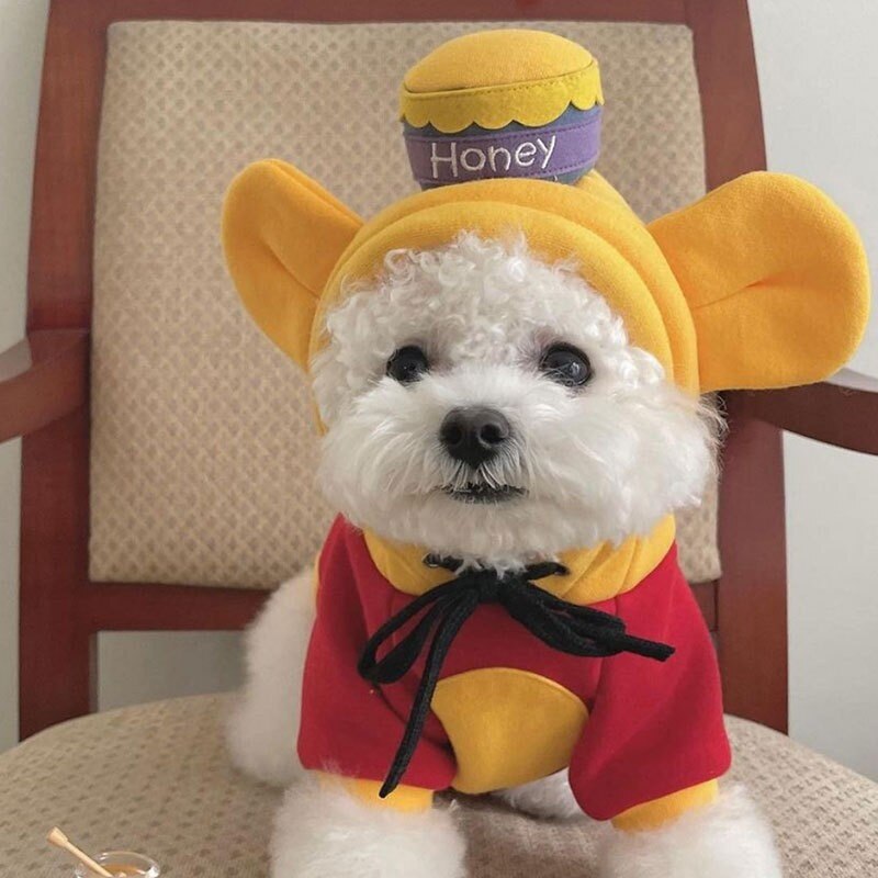 Autumn Pet Dog Clothes Cartoon Bear Ears Hoodie With Sweet Honey Hat