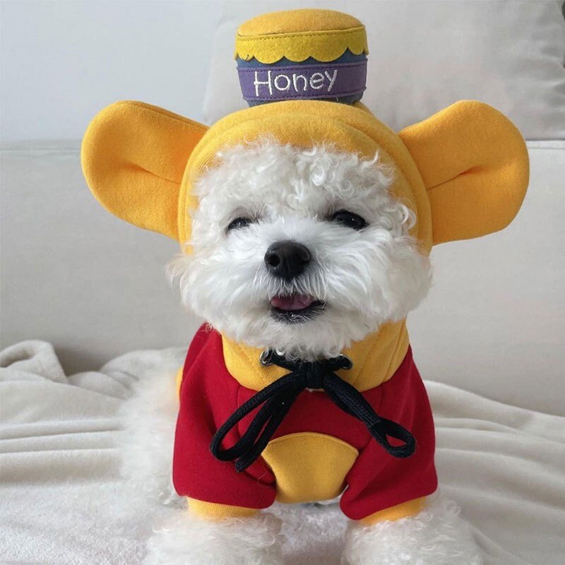 Autumn Pet Dog Clothes Cartoon Bear Ears Hoodie With Sweet Honey Hat