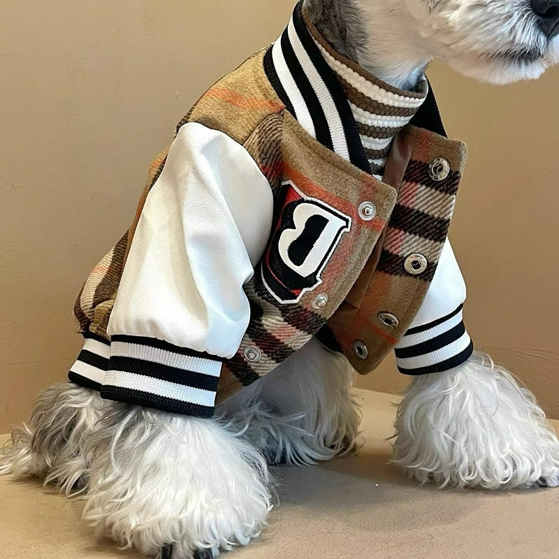 Baseball Dog Clothes Leather Biker Jacket Fashion Autumn Winter Cat