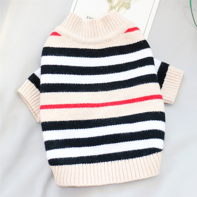 Button striped dog sweater autumn and winter clothes Teddy kittens