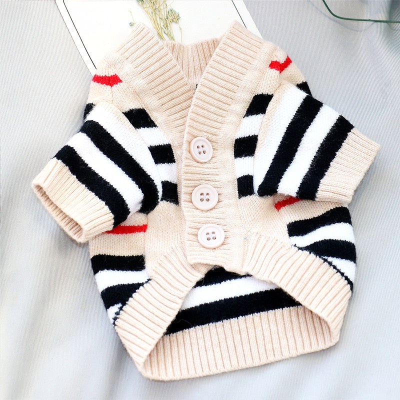 Button striped dog sweater autumn and winter clothes Teddy kittens