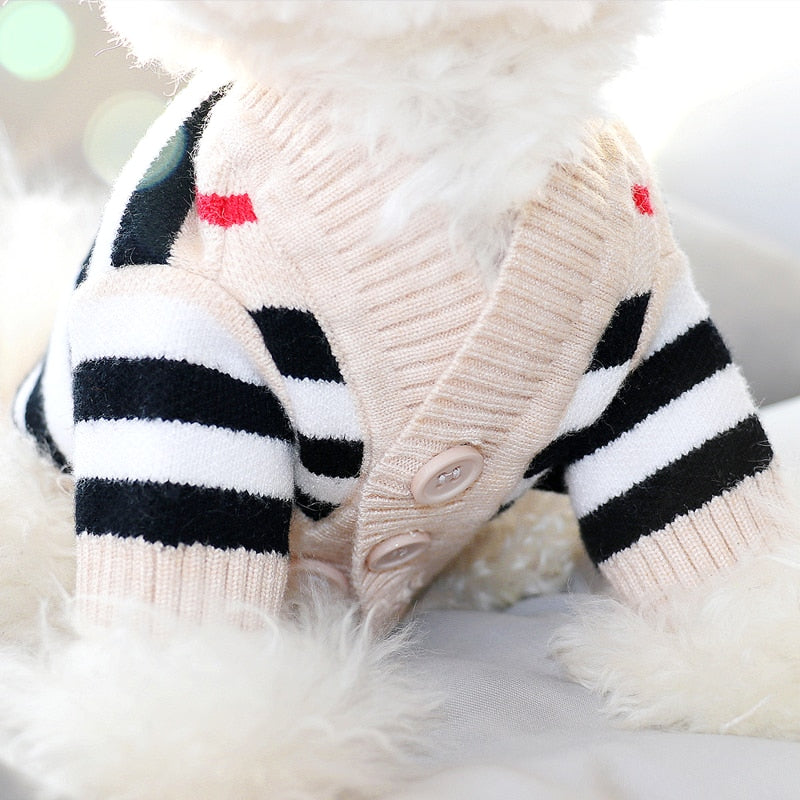 Button striped dog sweater autumn and winter clothes Teddy kittens