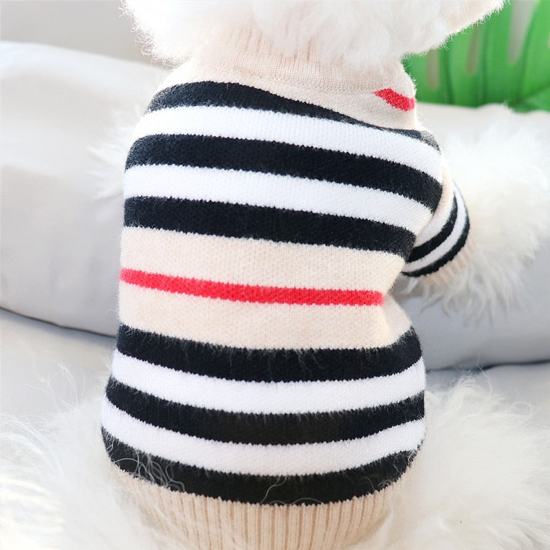 Button striped dog sweater autumn and winter clothes Teddy kittens