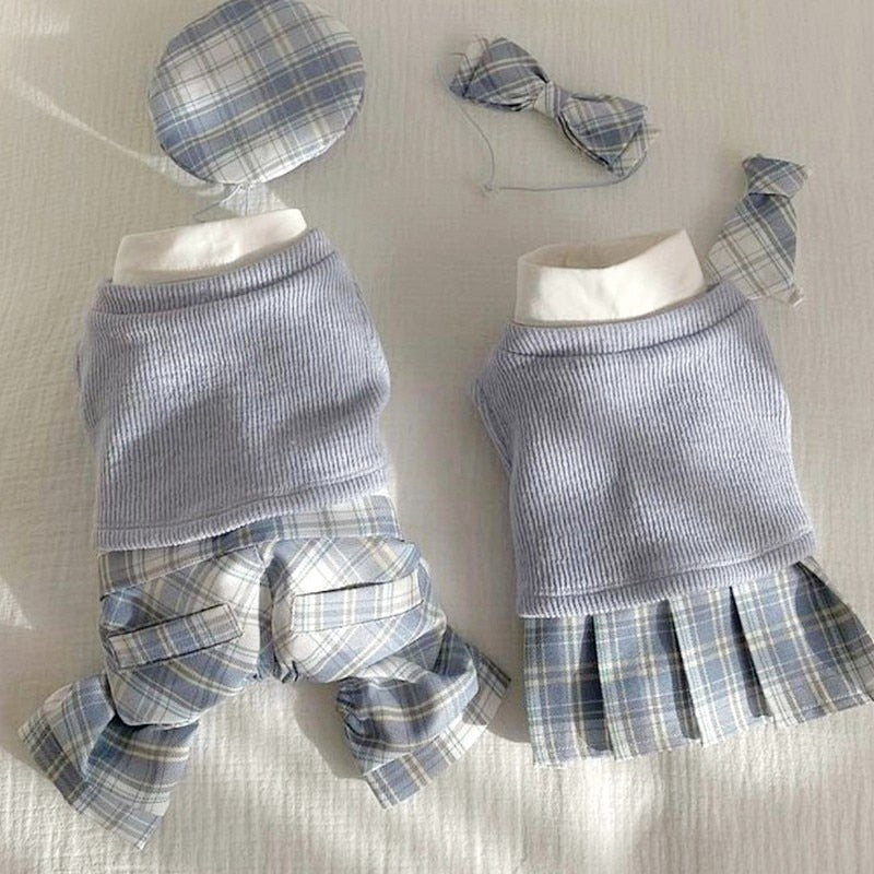 Campus Uniform Autumn Winter Pet Dog Clothes Warm Dogs Sweater Plaid