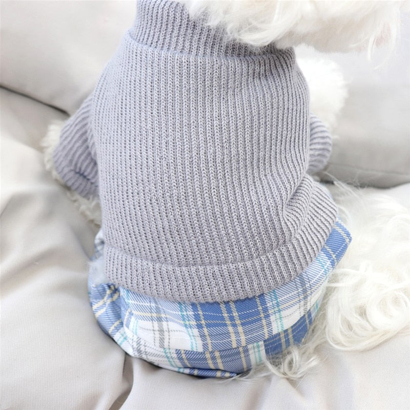 Campus Uniform Autumn Winter Pet Dog Clothes Warm Dogs Sweater Plaid