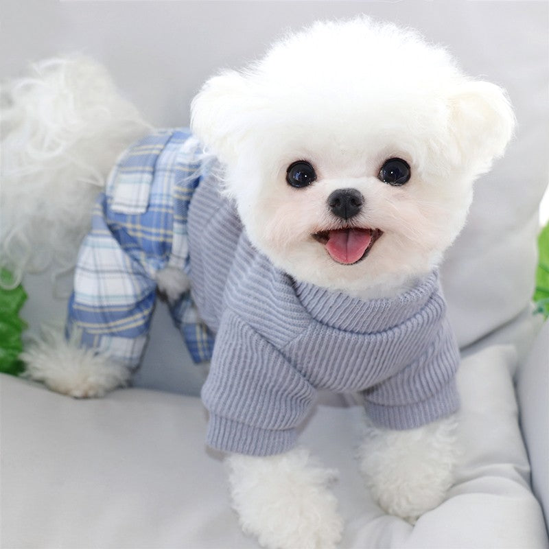 Campus Uniform Autumn Winter Pet Dog Clothes Warm Dogs Sweater Plaid