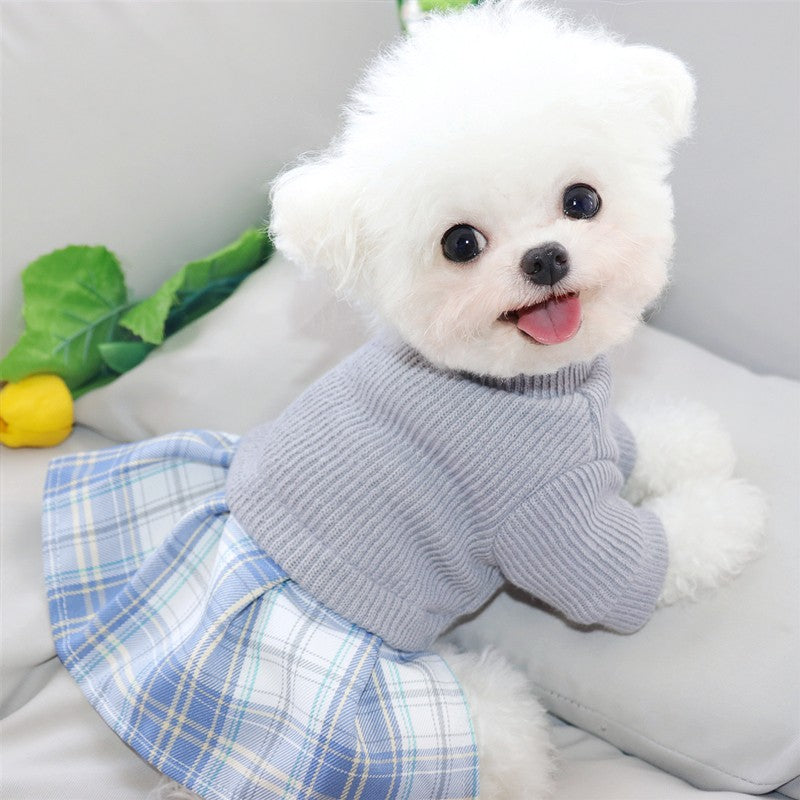 Campus Uniform Autumn Winter Pet Dog Clothes Warm Dogs Sweater Plaid