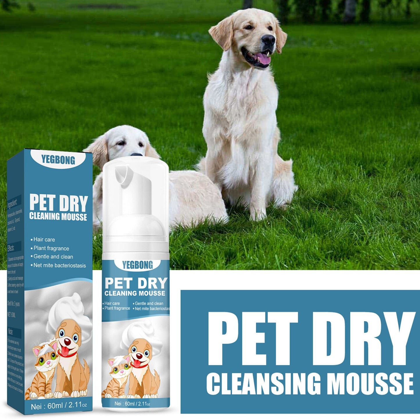 Cat Dry Shampoo No Rinse Dogs Cats Cleaning Mousse Pet Grooming