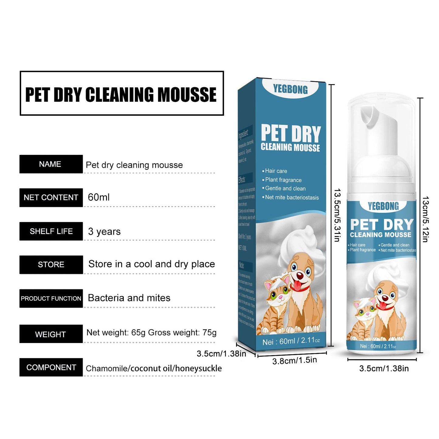 Cat Dry Shampoo No Rinse Dogs Cats Cleaning Mousse Pet Grooming