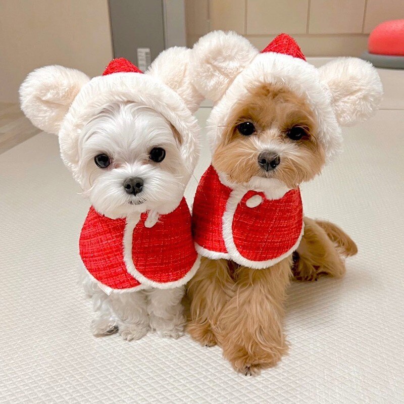 Christmas Pet Dog Clothes Plush Ears Hooded Cloak For Small Medium