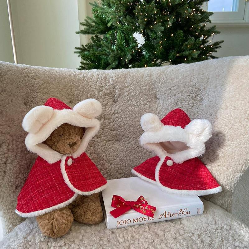 Christmas Pet Dog Clothes Plush Ears Hooded Cloak For Small Medium