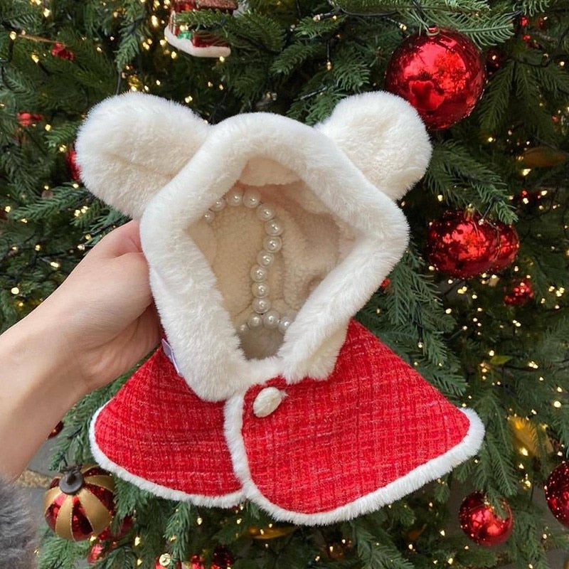 Christmas Pet Dog Clothes Plush Ears Hooded Cloak For Small Medium