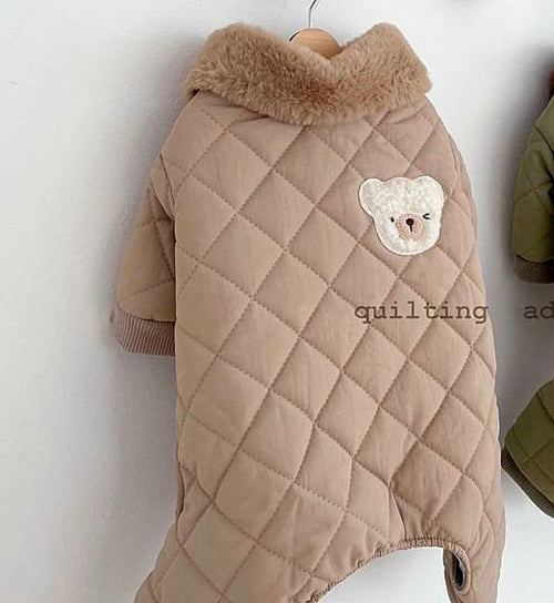 Cute Bear Dog Jumpsuit Winter Pet Dog Clothes Four legged Cotton Coat