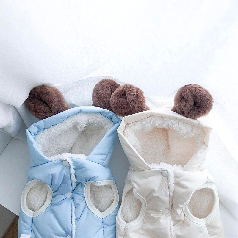 Cute Bear Ear Coat Winter Padded Pet Dog Clothes Button Jacket Vest