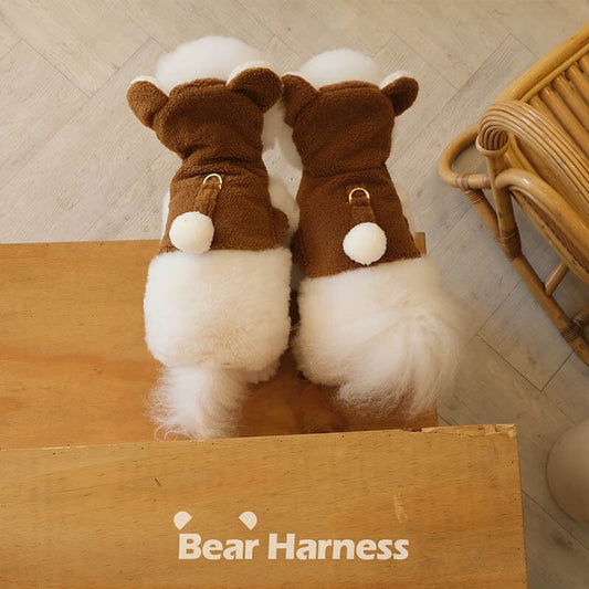 Cute Bear Vest Winter Fleece Warm Pet Dog Clothes Hooded Chest Strap