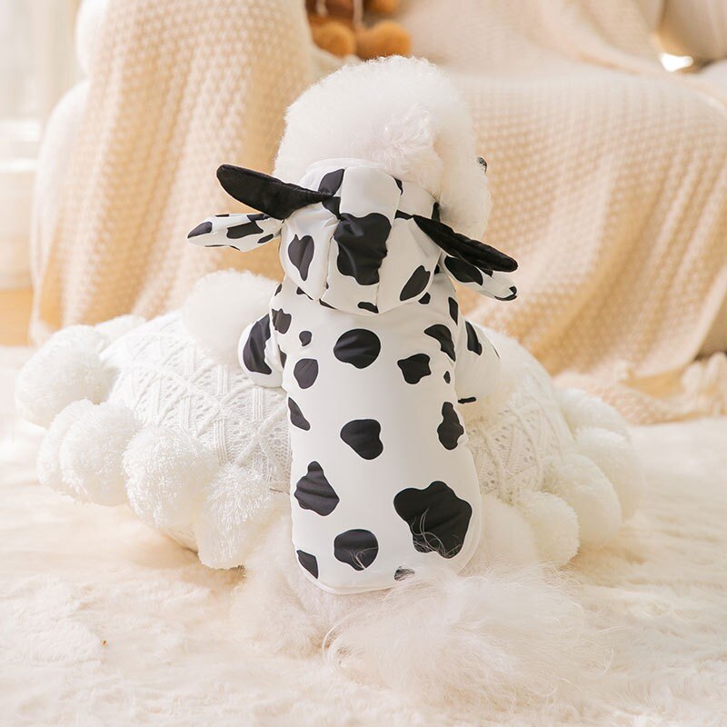 Cute Cartoon Cow Coat For Small Medium Dogs Jacket Hooded Winter