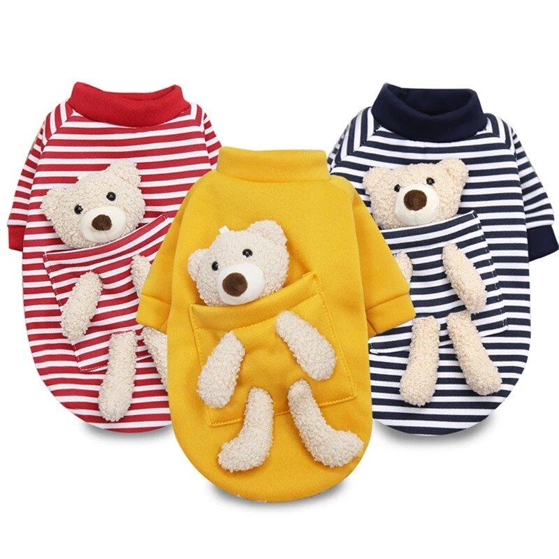 Cute Cartoon Teddy Bear Dog Hoodies Winter Pet Dog Clothes Fleece Warm