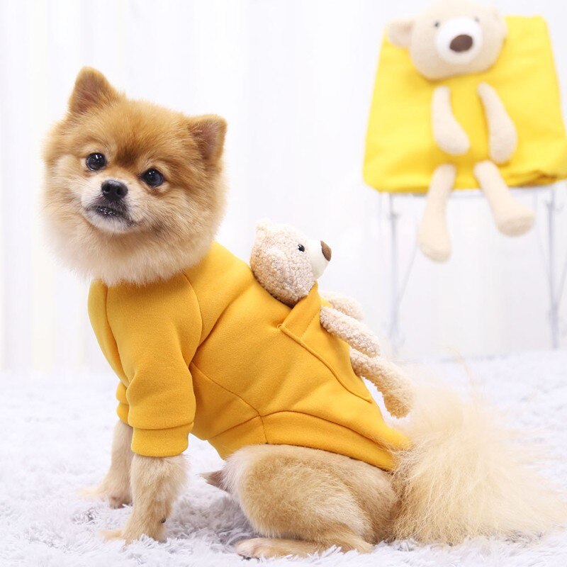 Cute Cartoon Teddy Bear Dog Hoodies Winter Pet Dog Clothes Fleece Warm