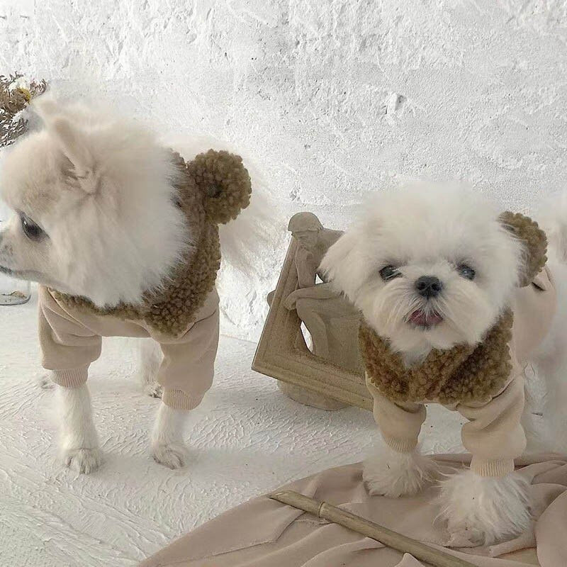 Cute Plush Bear Dog Coat Vest Winter Soft Warm Pet Dog Clothes For