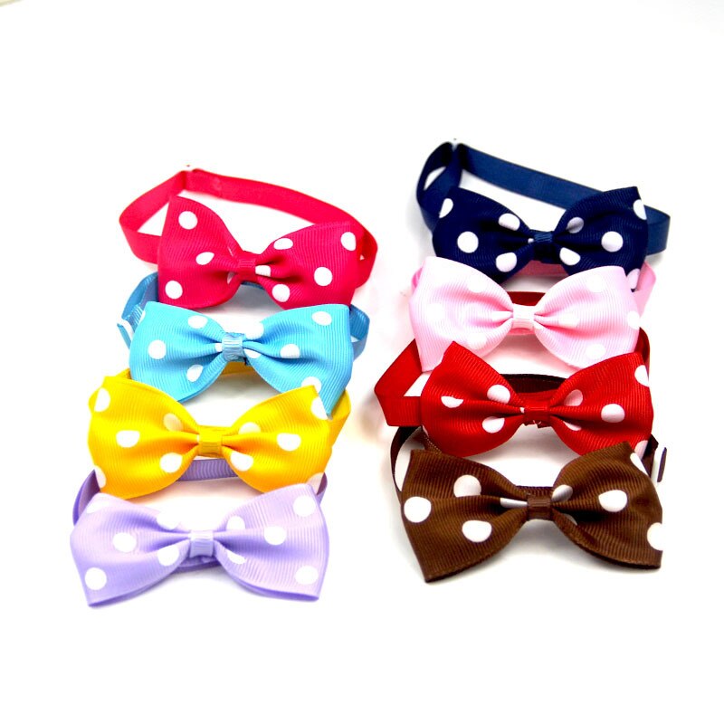 Cute Ribbon Pet Collar Dot Print Dog Bow Neck Tie Cartoon Portable