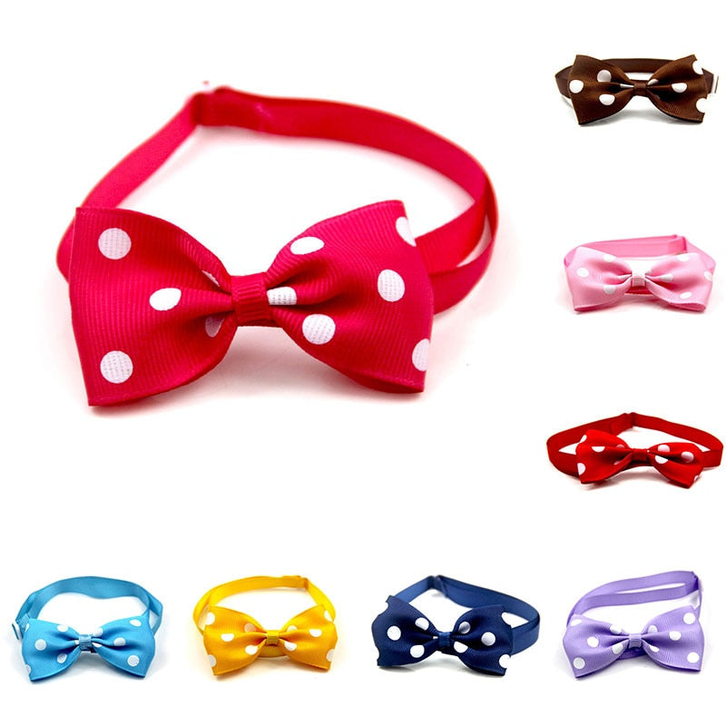 Cute Ribbon Pet Collar Dot Print Dog Bow Neck Tie Cartoon Portable