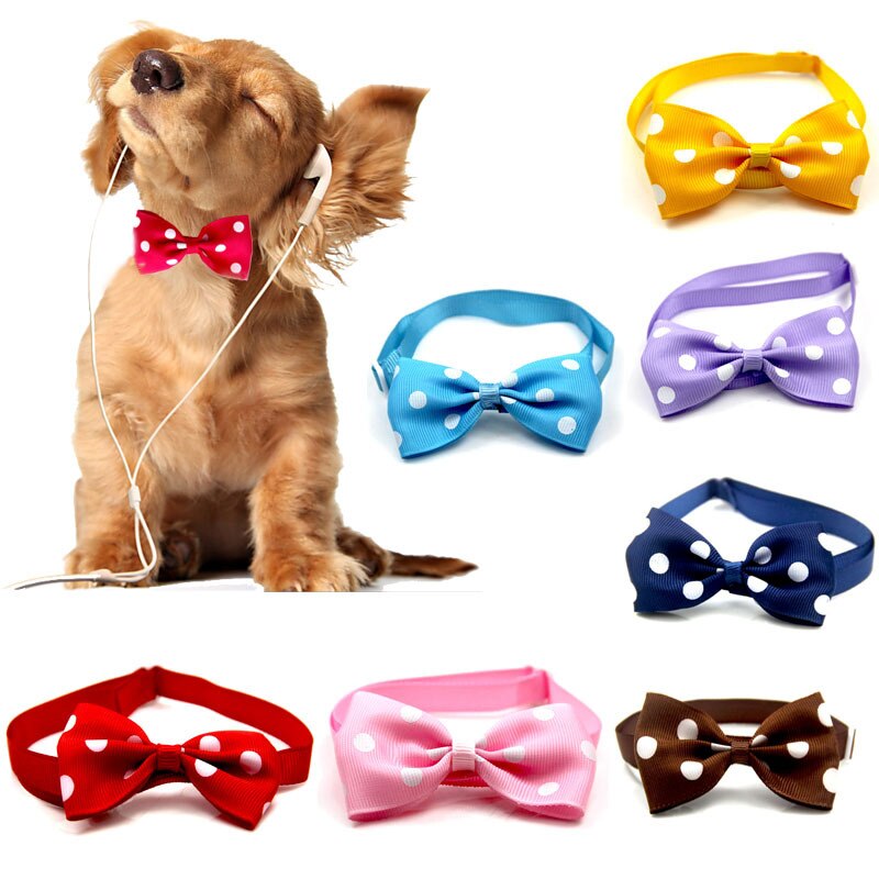 Cute Ribbon Pet Collar Dot Print Dog Bow Neck Tie Cartoon Portable