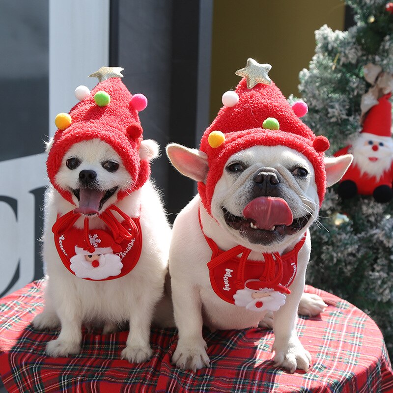 Dog Christmas Hat Funny Pets Santa Bibs New Year Party Cosplay Costume