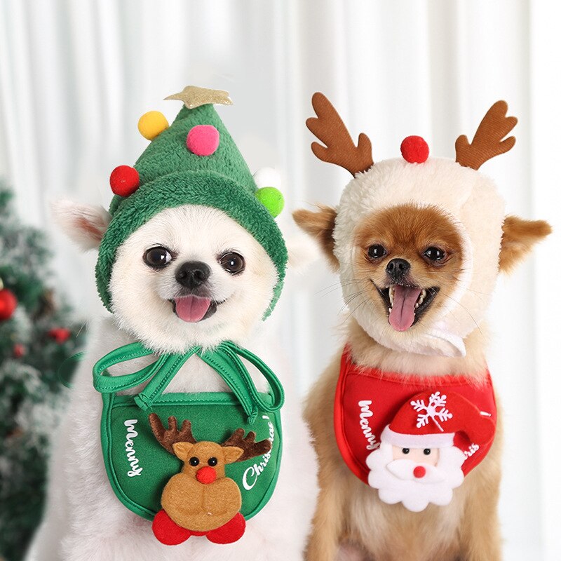 Dog Christmas Hat Funny Pets Santa Bibs New Year Party Cosplay Costume