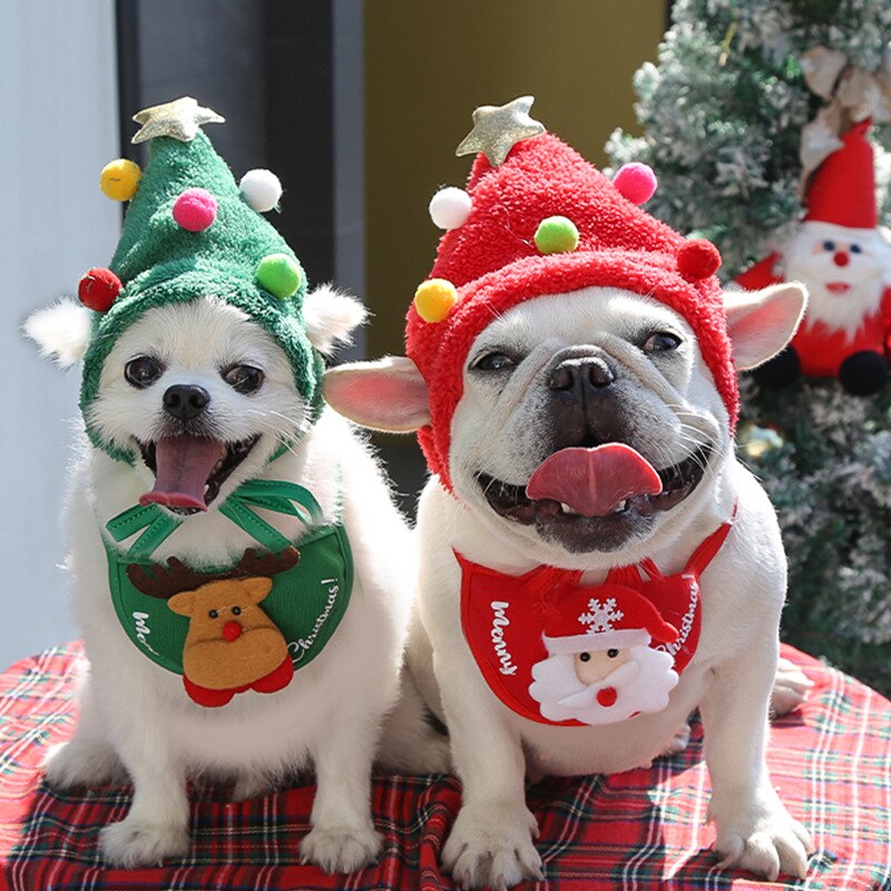 Dog Christmas Hat Funny Pets Santa Bibs New Year Party Cosplay Costume