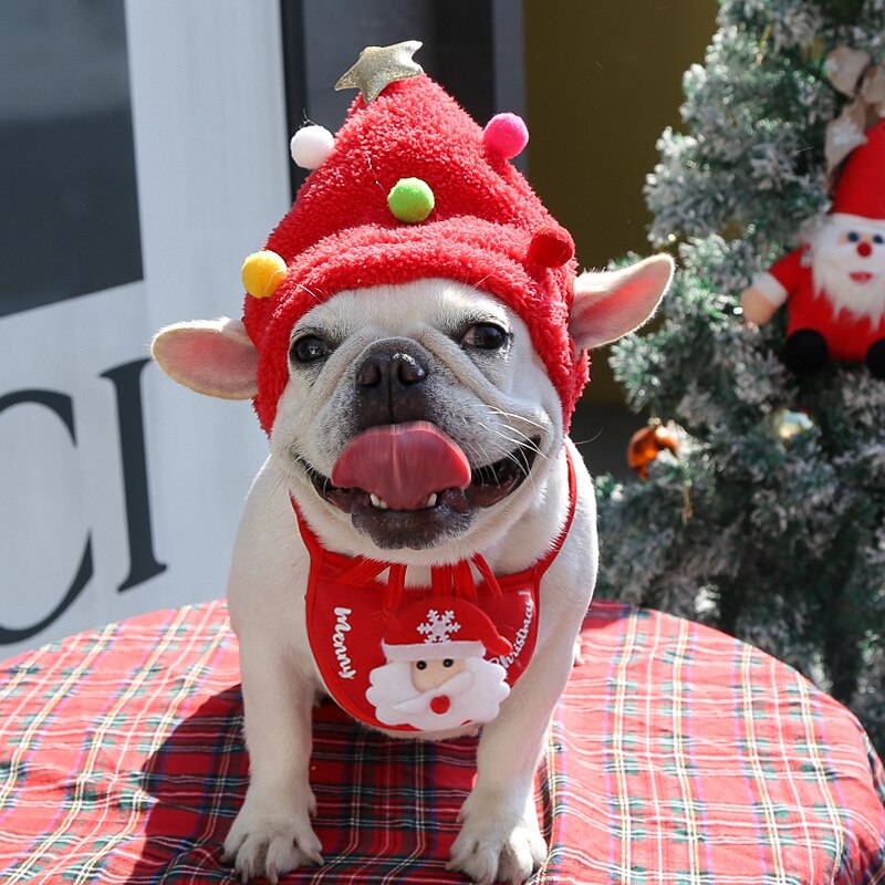 Dog Christmas Hat Funny Pets Santa Bibs New Year Party Cosplay Costume